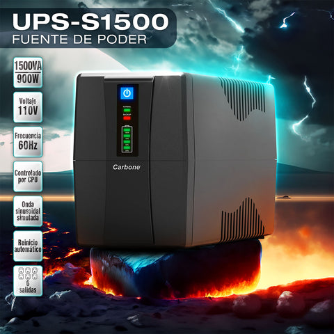 [SKUIMG]UPS-S1500|UPS-S1500.jpg|UPS FUENTE DE PODER 1500VA 900W PROTECTOR DE VOLTAJE Y BATERIA DE RESPALDO