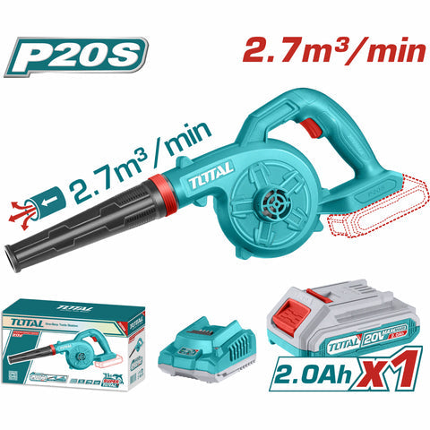 [SKUIMG]UTABLI200281|UTABLI200281.jpg|SOPLADOR BLOWER 20V 1800 RPM 2.7M3/MIN INCLUYE BATERIA Y CARGADOR. SOPLADOR DE HOJAS INALAMBRICO