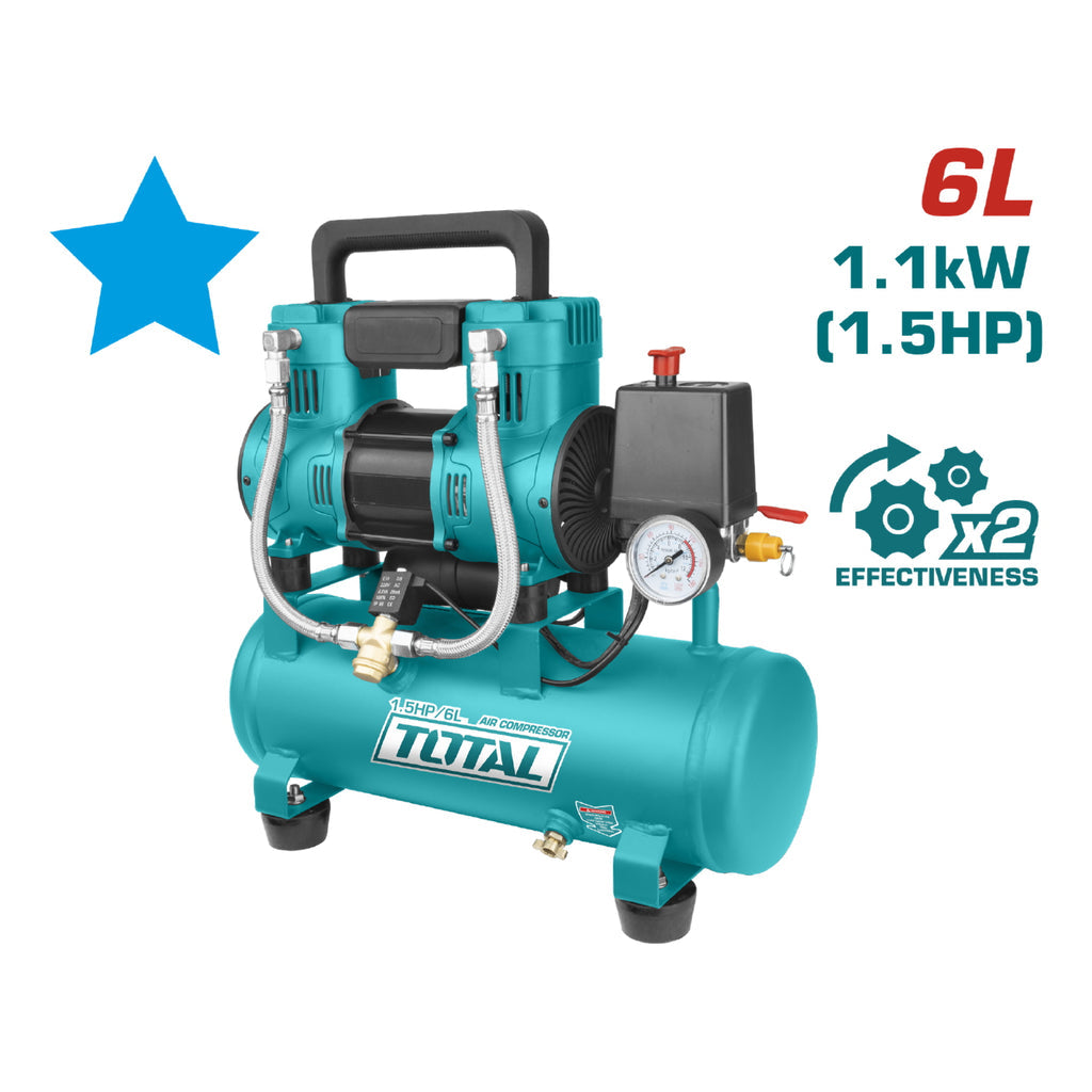 [SKUIMG]UTCS1110062|COMPRESOR DE AIRE 6L 1.5HP (SIN ACEITE) MOTOR CON BOBINA DE ALUMINIO. COMPRIME 2X MÁS RAPID