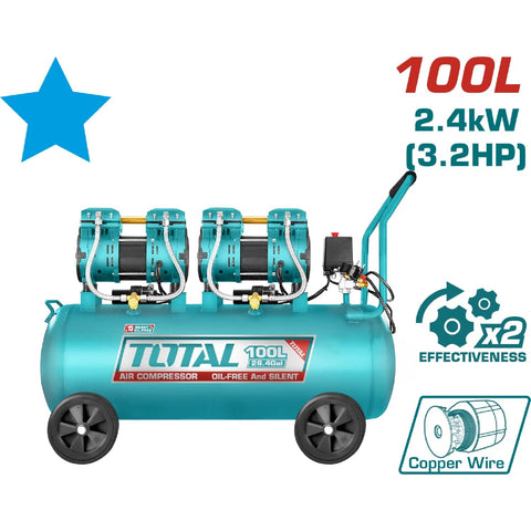 [SKUIMG]UTCS2241008|UTCS2241008.jpg|COMPRESOR SISTEMA DE CORREA, 100L(26.4GAL) 2X1200W (3.2HP) SISTEMA SIN ACEITE. RUIDO: 75DB