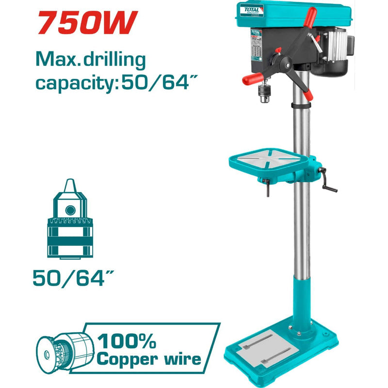 [SKUIMG]UTDP207505|UTDP207505.jpg|TALADRO DE BANCO 750W CAPACIDAD 50/64". 210-38400RPM. 16 VELOCIDADES. 110-120V~60HZ.
