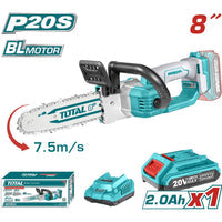 [SKUIMG]UTGSLI20851|UTGSLI20851.jpg|MINI MOTOSIERRA INALÁMBRICA 20V. MOTOR SIN ESCOBILLAS. 20CM. (BATERÍA 2.0AH, CARGADOR Y ACEITE)