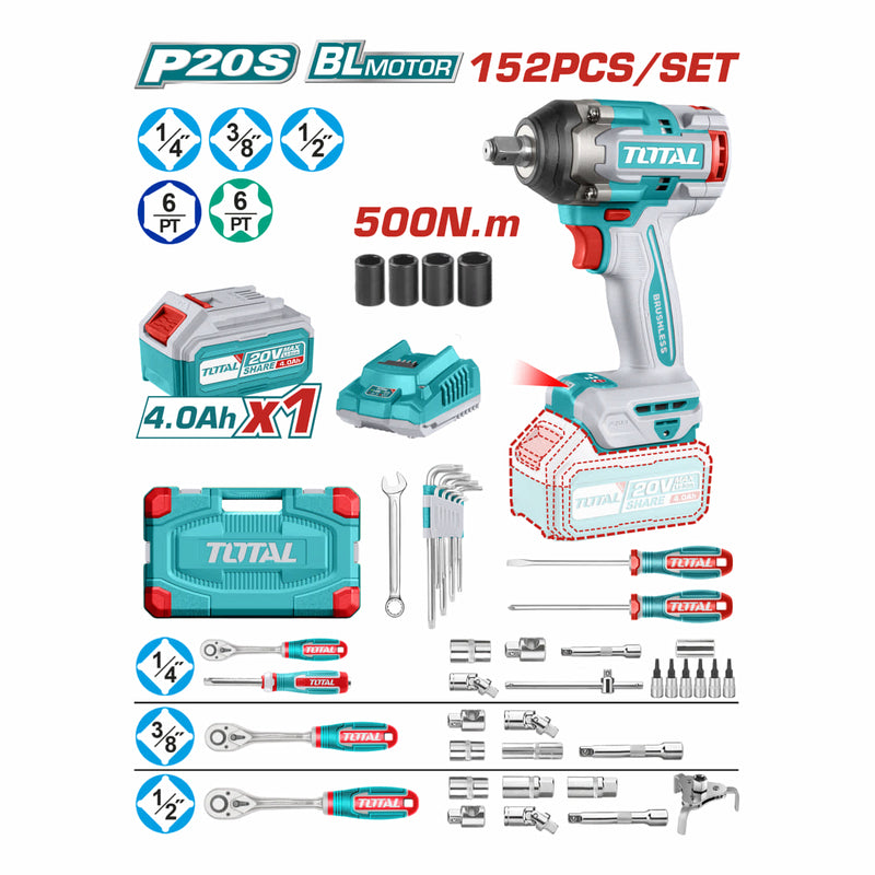 [SKUIMG]UTHKTHP31522|COMBO DEL MES TOTAL 20V LLAVE DE IMPACTO DADO CUADRADO 1/2" 500NM. SET