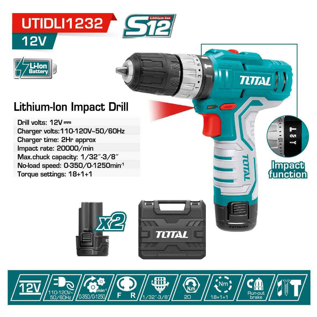 [SKUIMG]UTIDLI1232|UTIDLI1232.jpg|TALADRO DE IMPACTO INALÁMBRICO DE 12V 3/8"