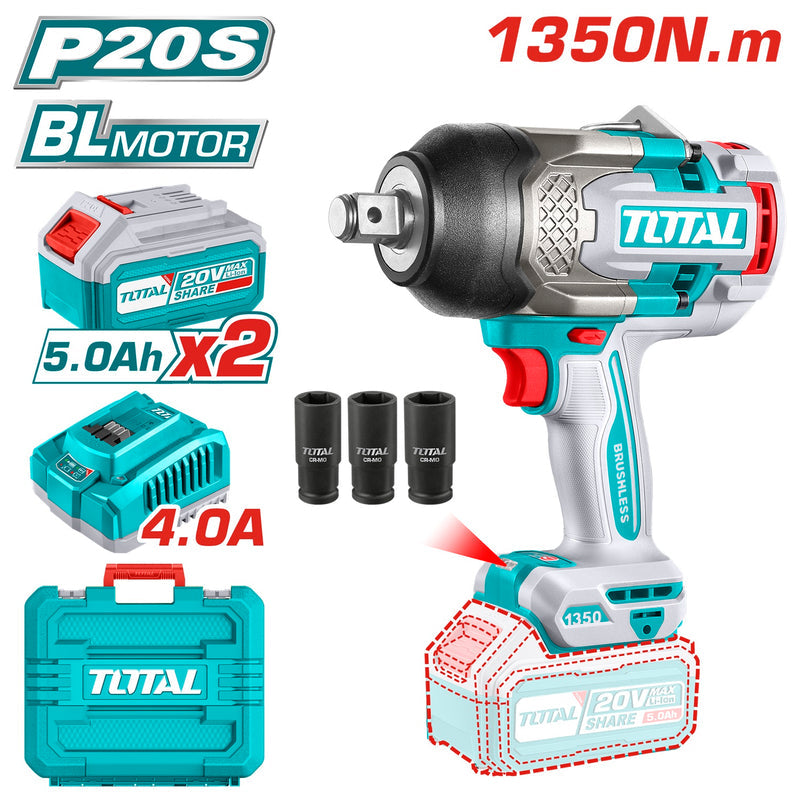 [SKUIMG]UTIWLI20135|UTIWLI20135.jpg|LLAVE IMPACTO DADO CUADRADO 20V 3/4" MOTOR SIN ESCOBILLAS. 1350NM INCL