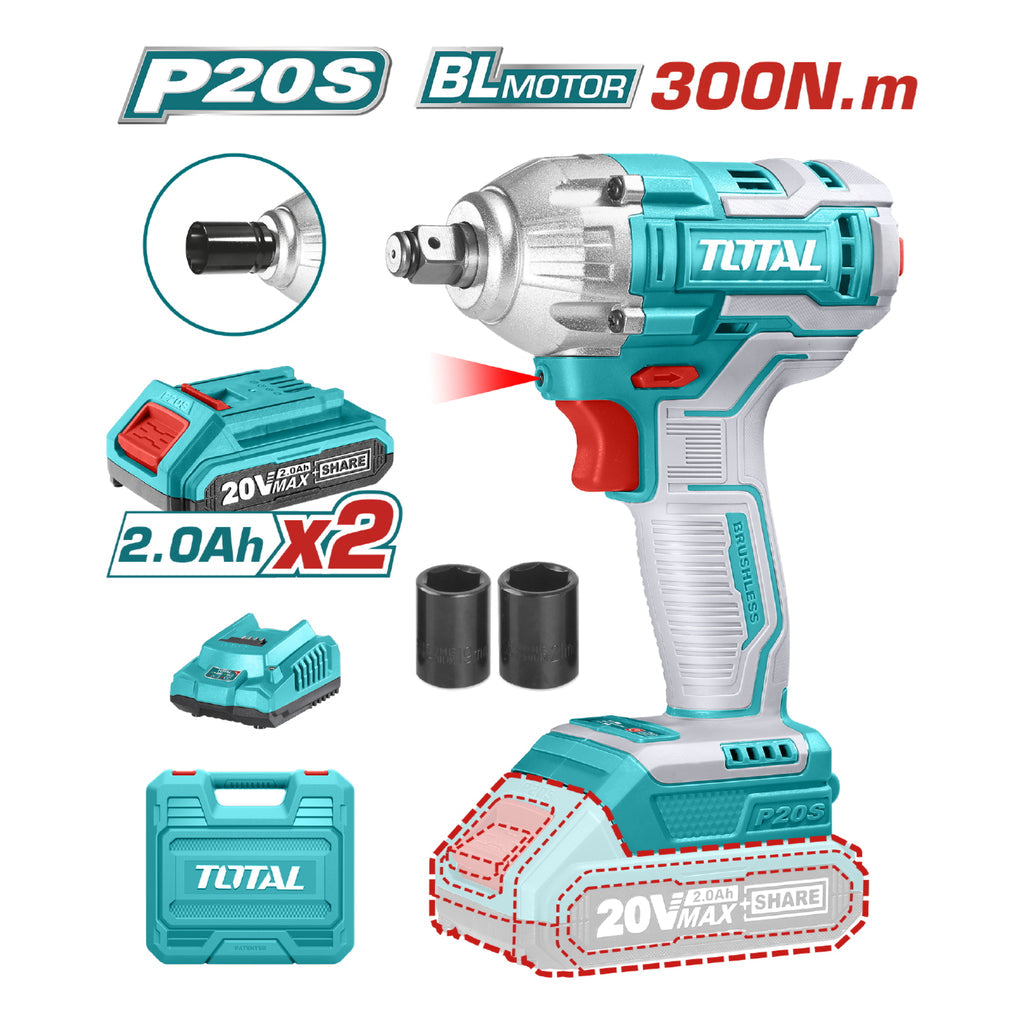[SKUIMG]UTIWLI2038|LLAVE IMPACTO DADO CUADRADO 1/2" 20V. BRUSHLESS SIN ESCOBILLAS. 300NM. 2 BATERÍAS Y 1 CARGADOR.