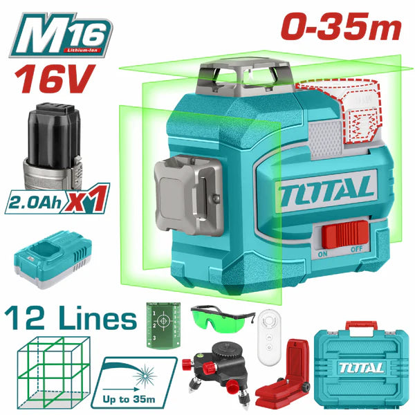 [SKUIMG]UTLL301201|UTLL301201-FRONTEND-Xq7IFiytwT7_2ZN2.png|NIVEL LÁSER AUTONIVELANTE (LÁSER VERDE) 16V RANGO DE TRABAJO: 0~35 M TRES PLANOS 360° 3D INCLUYE BAT