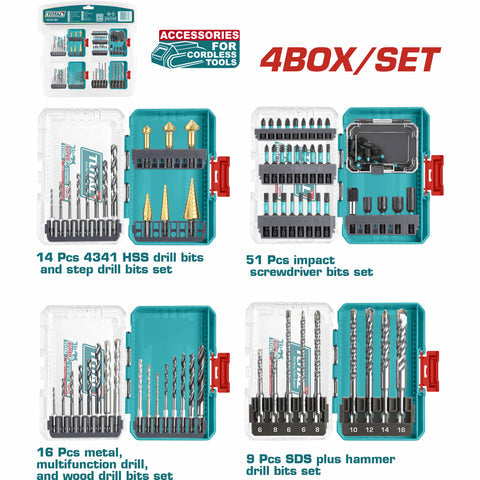 [SKUIMG]UTOS24094|UTOS24094.jpg|COMBO DEL MES TOTAL ACCESORIOS PARA HERRAMIENTAS INALAMBRICAS 90 PIEZAS EN 4 CAJAS. BROCAS PARA META