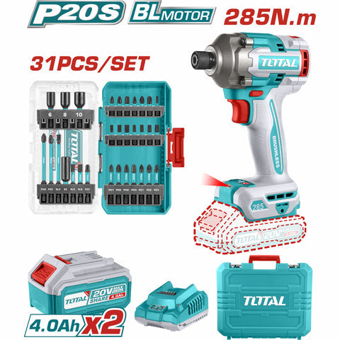 [SKUIMG]UTOSLI240966|UTOSLI240966.jpg|COMBO DEL MES TOTAL 20V LLAVE DE IMPACTO DRILL DADO HEXAGONAL 14 20V 285 NM. PUNTAS DE DESTORNILLADO