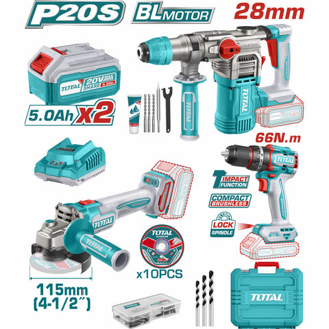 [SKUIMG]UTOSLI241183|COMBO DEL MES TOTAL 20V TALADRO DE IMPACTO 66NM 30000 BPM. FLEXIBLE INALAMBRICA 4-1/2'' 5/8''-11UNC