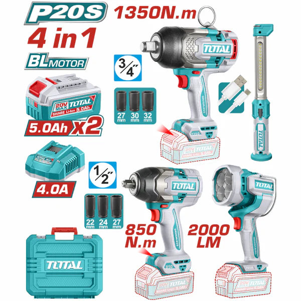 [SKUIMG]UTOSLI250782|UTOSLI250782-FRONTEND-z_wAME29PxPGURrL.png|COMBO DEL MES TOTAL INALÁMBRICO 4 EN 1 LLAVES DE IMPACTO 3/4" TORQUE 1350NM Y DE 1/2" 850NM LÁMPARAS