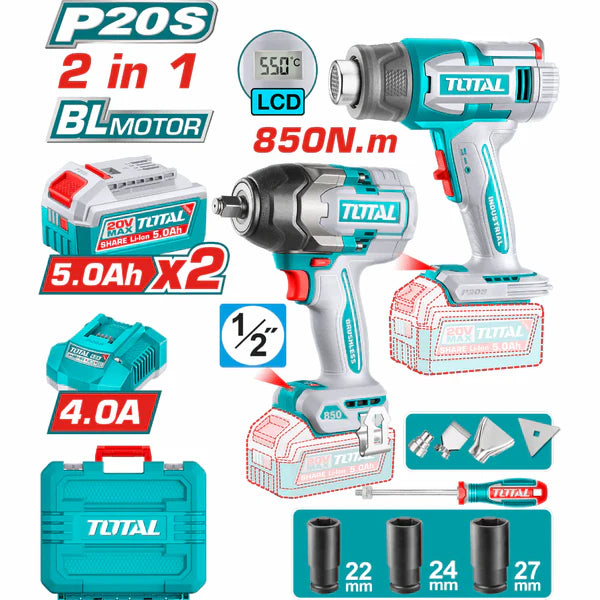 [SKUIMG]UTOSLI250983|UTOSLI250983-FRONTEND-Pd1mr7LdW8pzJgaz.png|COMBO TOTAL INALÁMBRICO 20V: LLAVE DE IMPACTO 1/2" 850N.M Y PISTOLA DE CALOR 30 ~ 550 °C. INCLUYE AC
