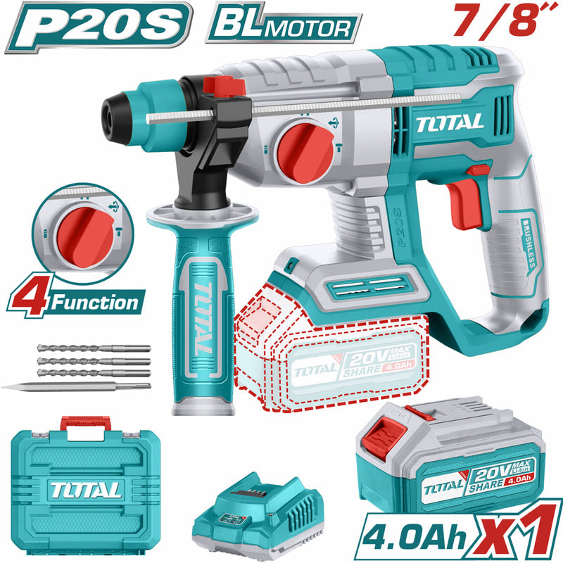 [SKUIMG]UTRHLI202081|UTRHLI202081.jpg|TALADRO ROTOMARTILLO 20V CON MOTOR SIN ESCOBILLAS 5400BPM PERFORA 22MM