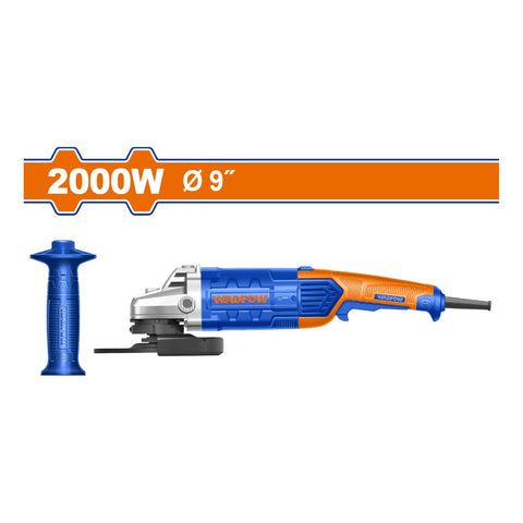 [SKUIMG]UWAG852001|UWAG852001.jpg|ESMERILADORA ANGULAR 9" 2000W. 110-120V ~ 50/60HZ. 6500RPM. NO INCLUYE DISCO.