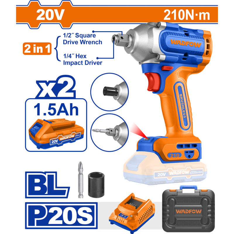 [SKUIMG]UWCD3B21|UWCD3B21.jpg|LLAVE DE IMPACTO 1/2" DE DADO Y PUNTAS HEXAGONALES 1/4" 2 EN 1 20V MOT
