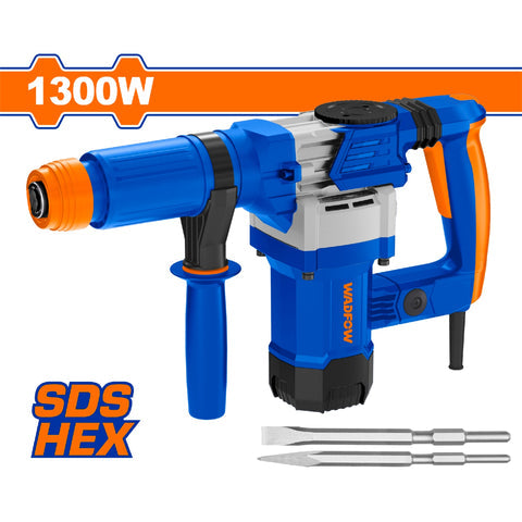 [SKUIMG]UWDB1D45|UWDB1D45.jpg|DEMOLEDOR SDS HEX 1300W, 110V-120V~60HZ, 3700BMP, 15J. ANTIVIBRATORIO. INCLUYE 2 CINCELES. R