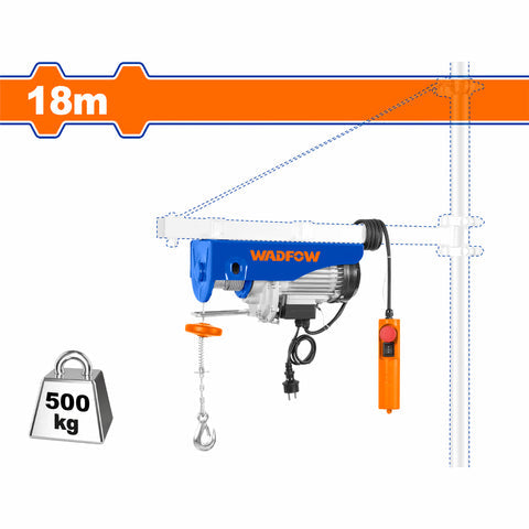 [SKUIMG]UWETH1A01|UWETH1A01.jpg|WINCHE TECLE ELECTRICO GRUA 1000W CARGA MAX 500KG ELEVACION MAX 18M VELOCIDAD 10M/MIN, 5M/MIN IP54 P