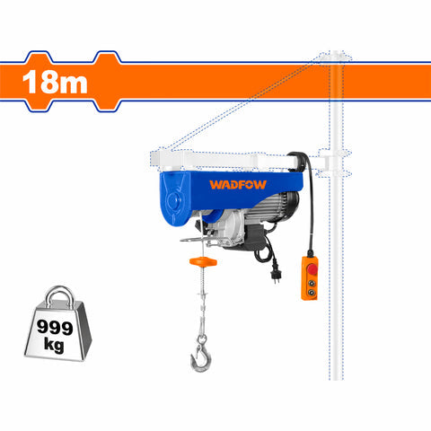 [SKUIMG]UWETH1A02|UWETH1A02.jpg|WINCHE TECLE ELECTRICO 1600W CARGA MAX 999KG ELEVACION MAX 18M VELOCIDAD 10M/MIN, 5M/MIN IP54 POLIPA
