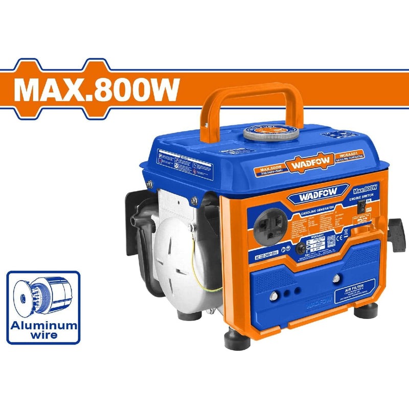 [SKUIMG]UWGEAA01|UWGEAA01.jpg|GENERADOR DE GASOLINA 800W 110-120V. FREC. SALIDA: 60HZ. VELOC. NOMINAL: 3600 RPM. MOTOR: 2 TIEMPOS.