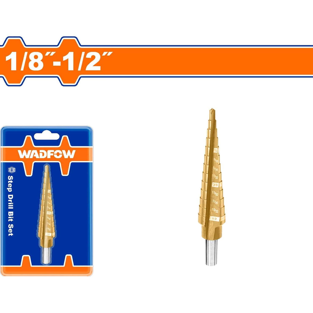 [SKUIMG]UWJD2401|BROCA ESCALONADA 1/8"-1/2". DIÁMETRO DE VÁSTAGO: 1/4". PASOS: 1/32".