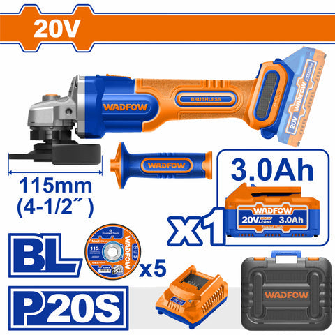 [SKUIMG]UWLAP522|FLEXIBLE INALAMBRICA 4 1/2 20V 3000/9000RPM. INCLUYE BATERIA, CARGADOR, DISCOS Y ESTUCHE. LIJADORA E