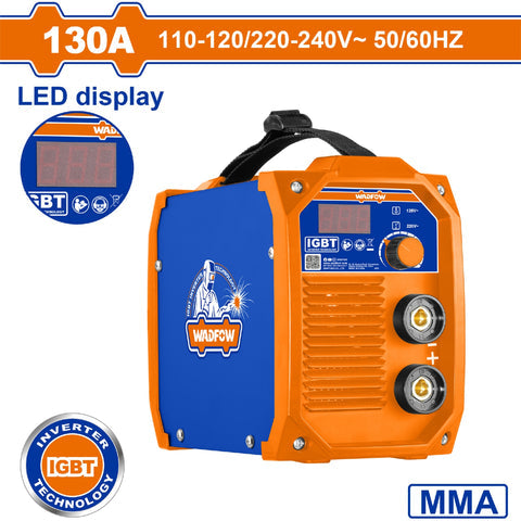 [SKUIMG]UWWD11301|UWWD11301.jpg|MAQUINA DE SOLDAR INVERTER LIGHT DUTY. 25% CICLO DE TRABAJO. PANTALLA LED. 130A. 110-120V. MMA