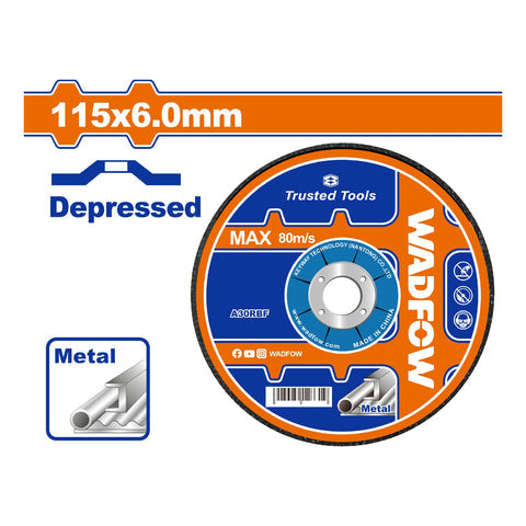 [SKUIMG]WAC1346|WAC1346.jpg|DISCO DE DESBASTE PARA METAL ABRASIVO. 4-1/2" X 1/4" X 7/8". CENTRO CONCAVO