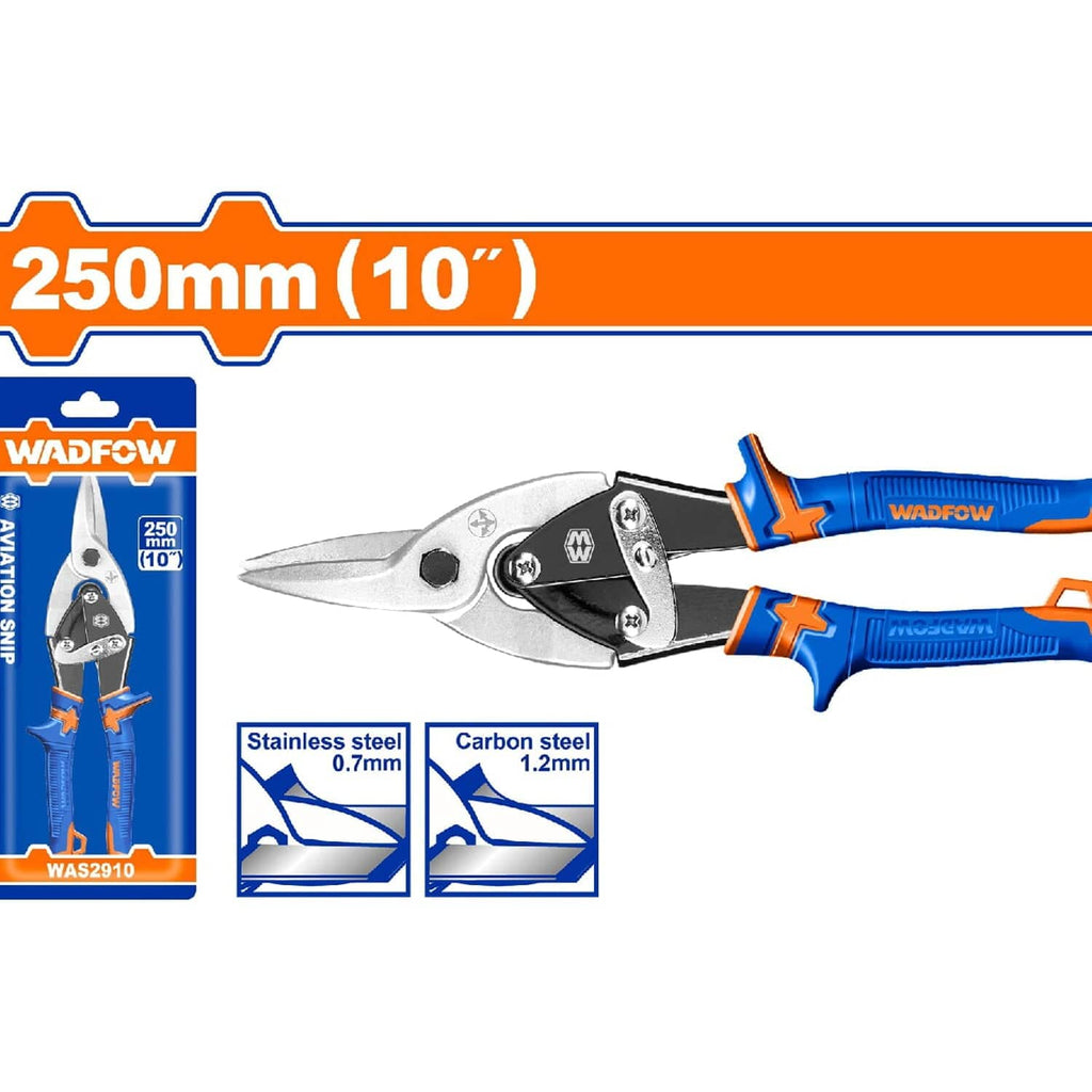[SKUIMG]WAS2910|WAS2910.jpg|TIJERA DE AVIADOR10" RECTO. ESPESOR MÁX. DE CORTE. ACERO AL CARBONO ?1,2 MM