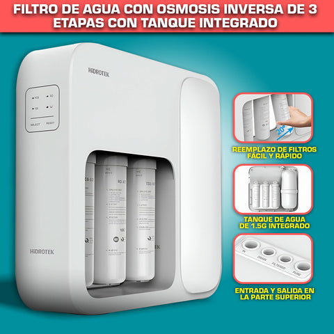 [SKUIMG]WAT100|FILTRO DE AGUA CON OSMOSIS INVERSA DE 3 ETAPAS CON TANQUE INTEGRADO DE 100 GALONES POR DIA
