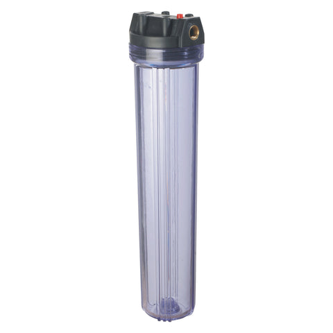 [SKUIMG]WAT900|SOPORTE DE FILTRO DE AGUA DE 20" X 2.5" NPT DE CARCASA TRANSPARENTE. CON CONECTORES HEMBRA ROSCADOS