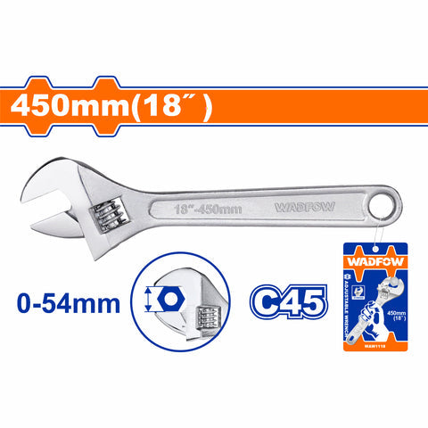 [SKUIMG]WAW1118|LLAVE AJUSTABLE 18" AJUSTABLE: 0-54MM ACERO AL CARBONO. LLAVE FRANCESA.