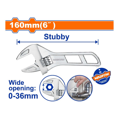 [SKUIMG]WAW7106|LLAVE INGLESA AJUSTABLE DE 6" APERTURA: 0-36MM. CROMADO. TERMICO.