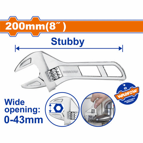 [SKUIMG]WAW7108|LLAVE INGLESA AJUSTABLE DE 8" APERTURA: 0-43MM. CROMADO. TERMICO.