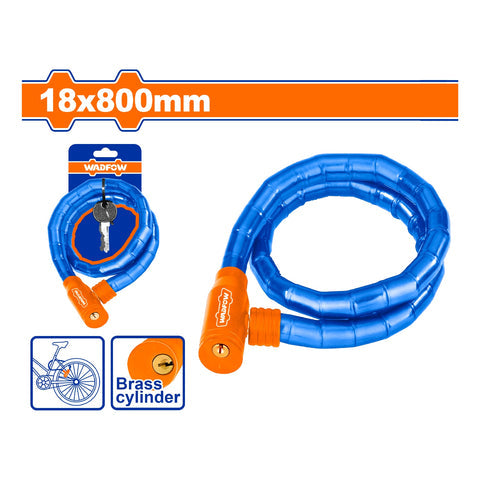 [SKUIMG]WBK5108|CADENA DE SEGURIDAD DE SERPIENTE PARA BICICLETA DE 18X800MM. RECUBIERTO EN PVC. INCLUYE 2 LLAVES.