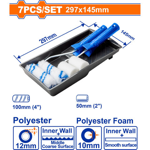 [SKUIMG]WCB3H71|WCB3H71.jpg|RODILLOS Y BANDEJA PARA PINTAR. SET DE 7 PIEZAS. IDEAL PARA INTERIORES. MATERIAL: POLIESTER.