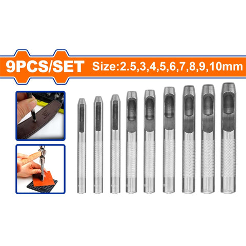[SKUIMG]WCC7509|PUNZONES HUECOS PARA PERFORAR ORIFICIOS. SET 9 PIEZAS. FORJADO. IDEAL PARA CUERO, PLASTICO, ETC.