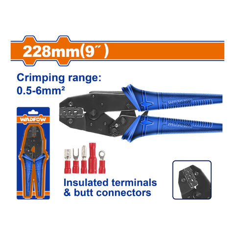[SKUIMG]WCP3609|ALICATE CON MATRACA PARA CRIMPAR CONECTORES 0. 5-6MM2 PARA TERMINALES AISLADOS Y CONECTORES.