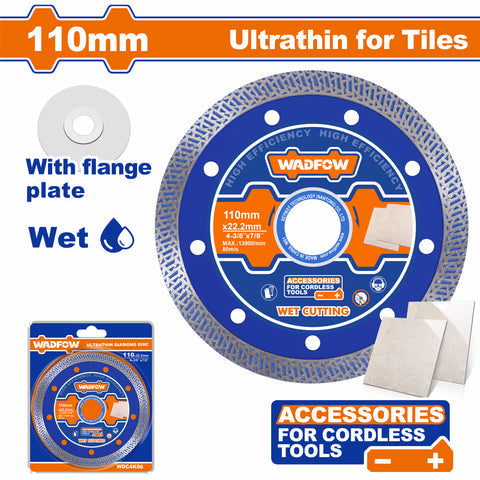 [SKUIMG]WDC4K06|DISCO DE DIAMANTE ULTRADELGADO PARA AZULEJOS 110MM. HUMEDO. CON PLACA DE BRIDA. IDEAL PARA HERRAMIEN