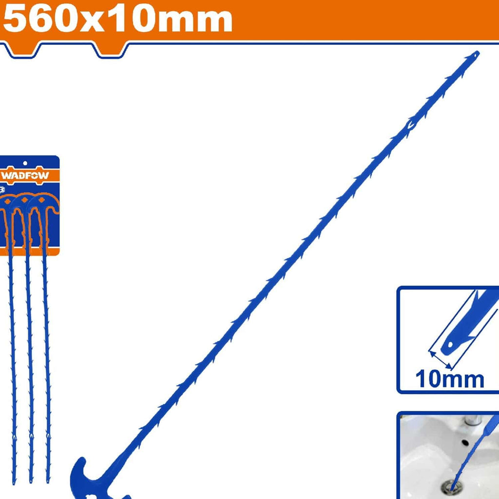 [SKUIMG]WDD1156|WDD1156.jpg|DESTAPACAÑOS LIMPIADOR DE DRENAJE TIPO CEPILLO 560X10MM. ELIMINA CABELLOS Y DESTAPA BAÑO. SET (3)