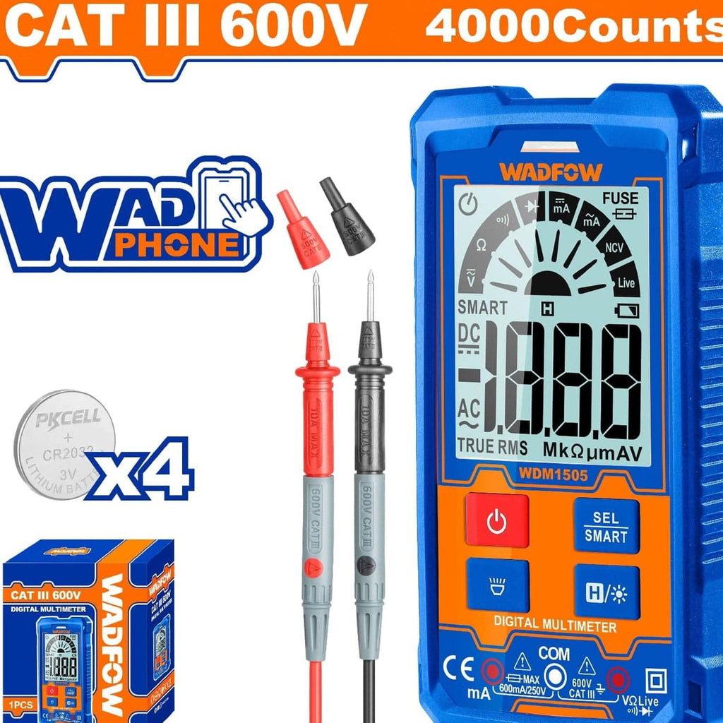 [SKUIMG]WDM1505|WDM1505.jpg|MULTÍMETRO DIGITAL 2000 DÍGITOS. CATIII 600V. FUNCIÓN INTELIGENTE. RANGO AUTOMÁTICO