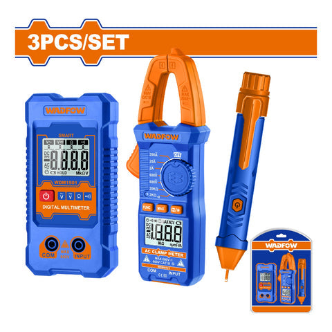 [SKUIMG]WDM94011|WDM94011.jpg|MEDIDOR DE PINZA, MULTIMETRO Y DETECTOR DE VOLTAJE. PRUEBAS ELECTRICAS. SET DE 3 PIEZAS.