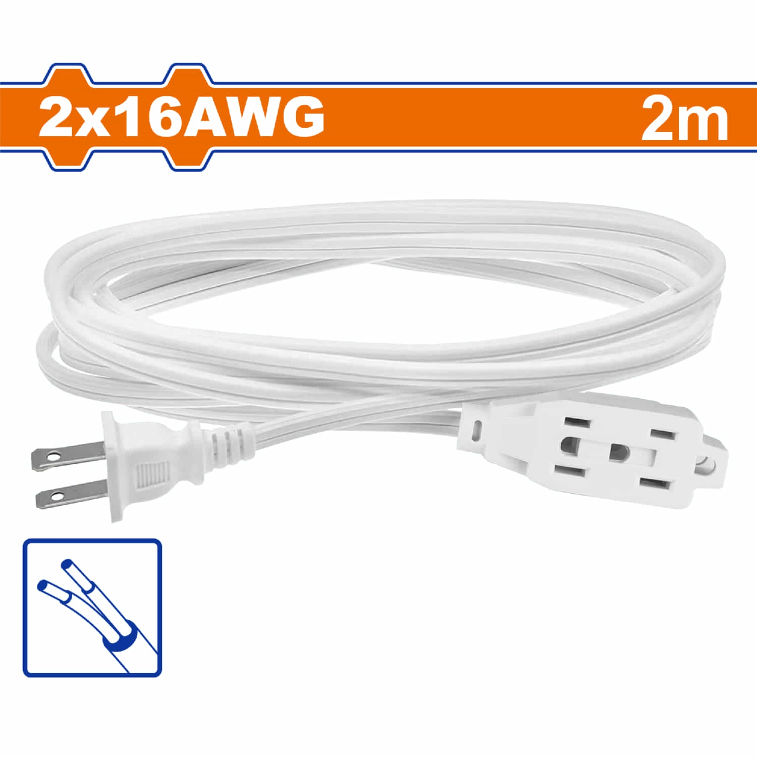 [CARBONE]WEJ2606|EXTENSIONES ELÉCTRICAS POLARIZADA DE 2 SALIDAS. 125VOLT-60HZ. 2X16AWG. CORRIENTE 13A. CCA.