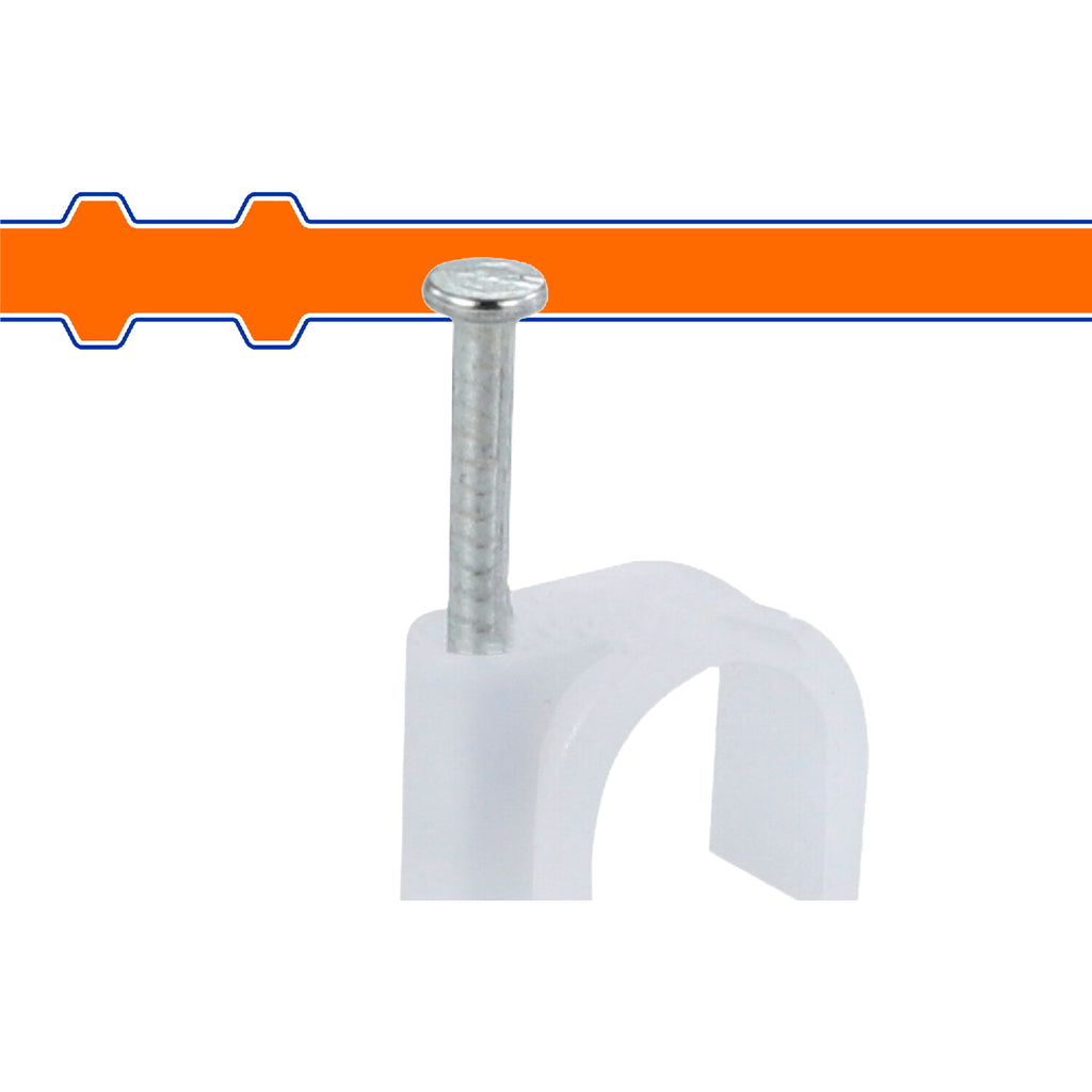 [SKUIMG]WFQ1309|WFQ1309.jpg|GRAPAS PARA CABLE COAXIAL. BLANCO. SET 100 PIEZAS. PROTEGE LA CUBIERTA DEL CABLE. TORNILLOS ROSCA