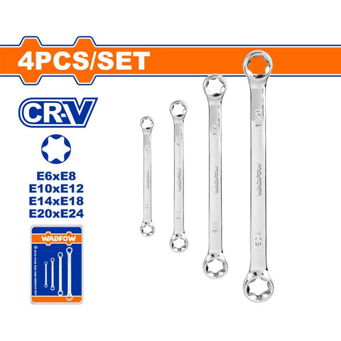 [SKUIMG]WFR2404|LLAVES DE ESTRELLA SET DE 4 PIEZAS. TAMANOS: E6-E24. CR-V. FINO PULIDO. SE VENDE EN SET.