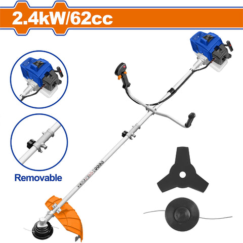 [SKUIMG]WGM2562|WGM2562.jpg|DESMALEZADORA GRANDE 62CC MOTOR 2 TIEMPOS. ENFRIADO POR AIRE A GASOLINA. 2.4KW(3.8HP) DESBROZADORA.