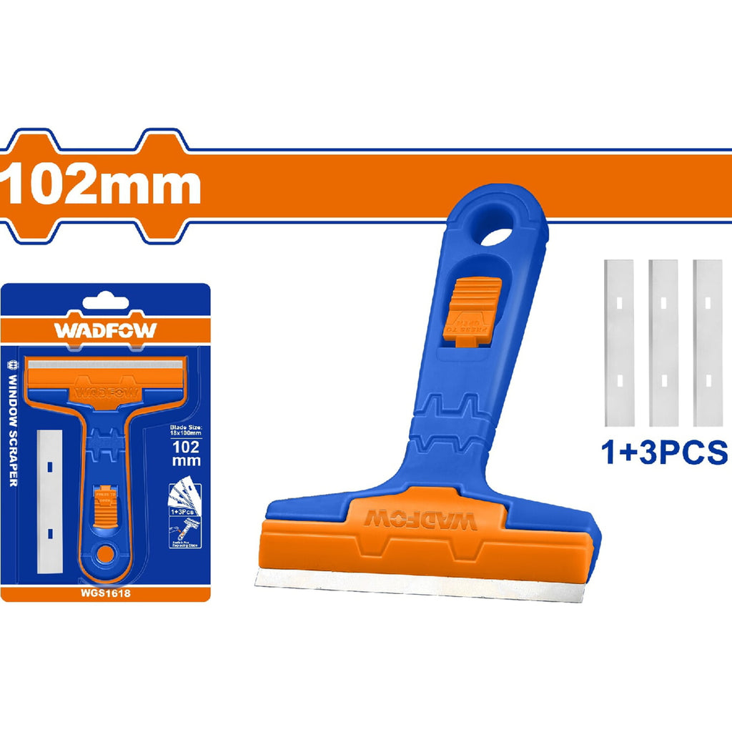 [SKUIMG]WGS1618|RASPADOR DE VENTANA. 102MM. INCLUYE 3 CUCHILLAS DE REPUESTO.