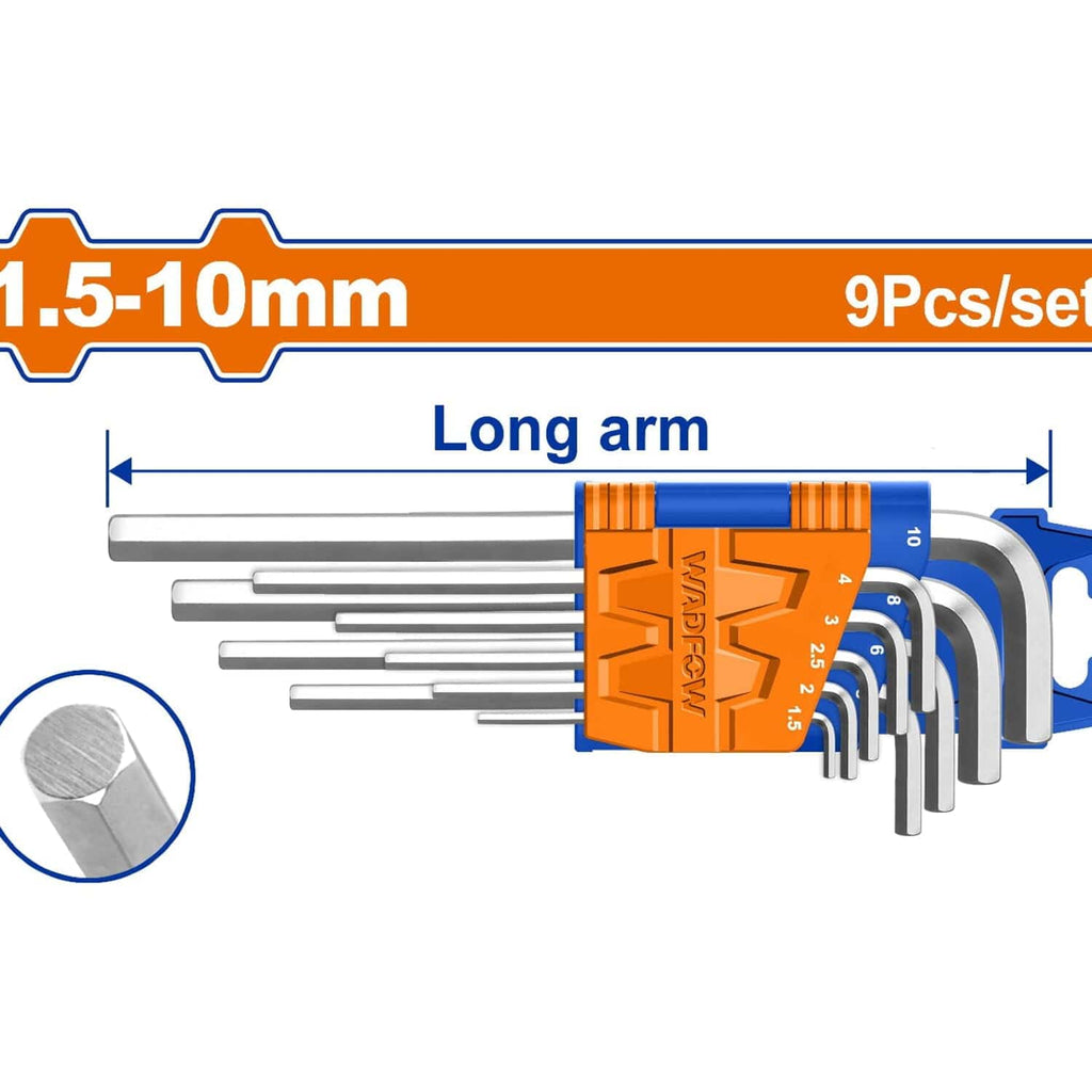 [SKUIMG]WHK1291|LLAVES ALLEN HEXAGONALES DE BRAZO LARGO DE 9 PZS. MEDIDAS: 1.5-10MM. CR-V (JUEGO)