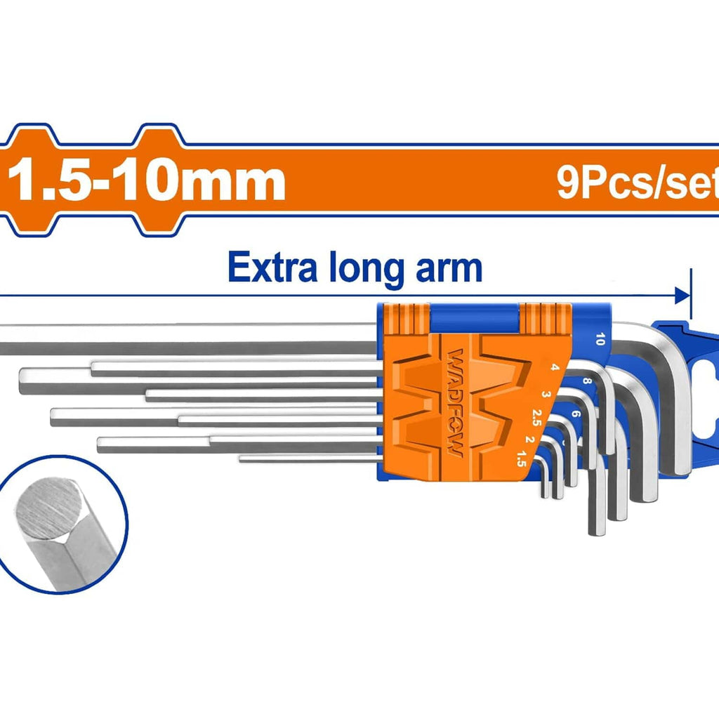 [SKUIMG]WHK1292|LLAVES ALLEN DE BRAZO EXTRA LARGO DE 9 PZAS. MEDIDAS: 1.5-10MM. CR-V (JUEGO)