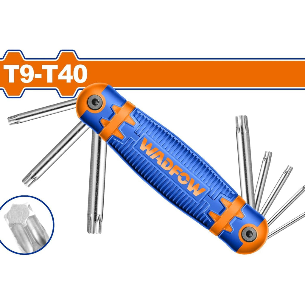 [SKUIMG]WHK3281|WHK3281.jpg|LLAVE TORX. ESTILO NAVAJA T9-T40. TRATAMIENTO TÉRMICO Y PLACA CROMADA. CR-V (8 PZAS.)