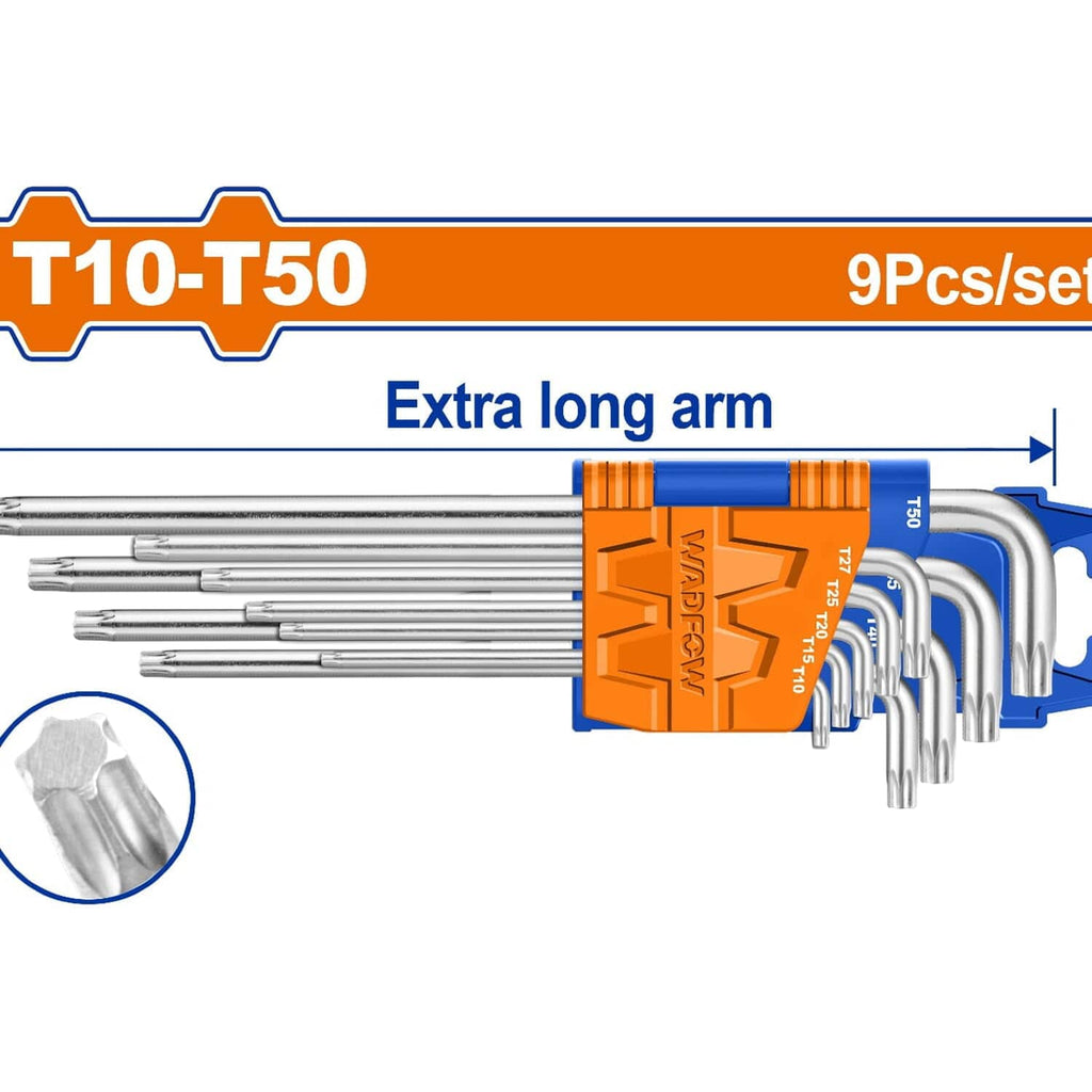 [SKUIMG]WHK3292|WHK3292.jpg|LLAVES TORX DE BRAZO EXTRALARGO DE 9 PIEZAS. T10-T50. CR-V (JUEGO)